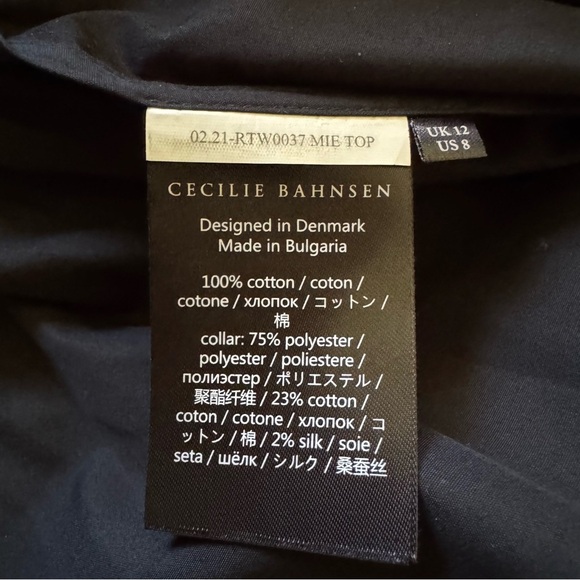Cecilie Bahnsen Mie Embroidered-Collar Cotton-Poplin Blouse in black - Size 8 - Picture 8 of 8